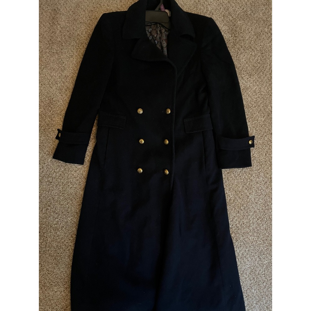 VTG US Evan-Picone Women Overcoat 6 Navy Blue Wool Double Breasted Anchor Button